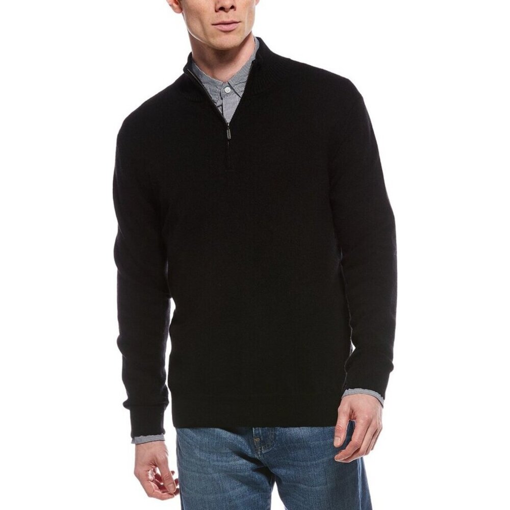Forte Cashmere Silk Blend Mock Neck Quarter Zip Sweater Classic Preppy - Large